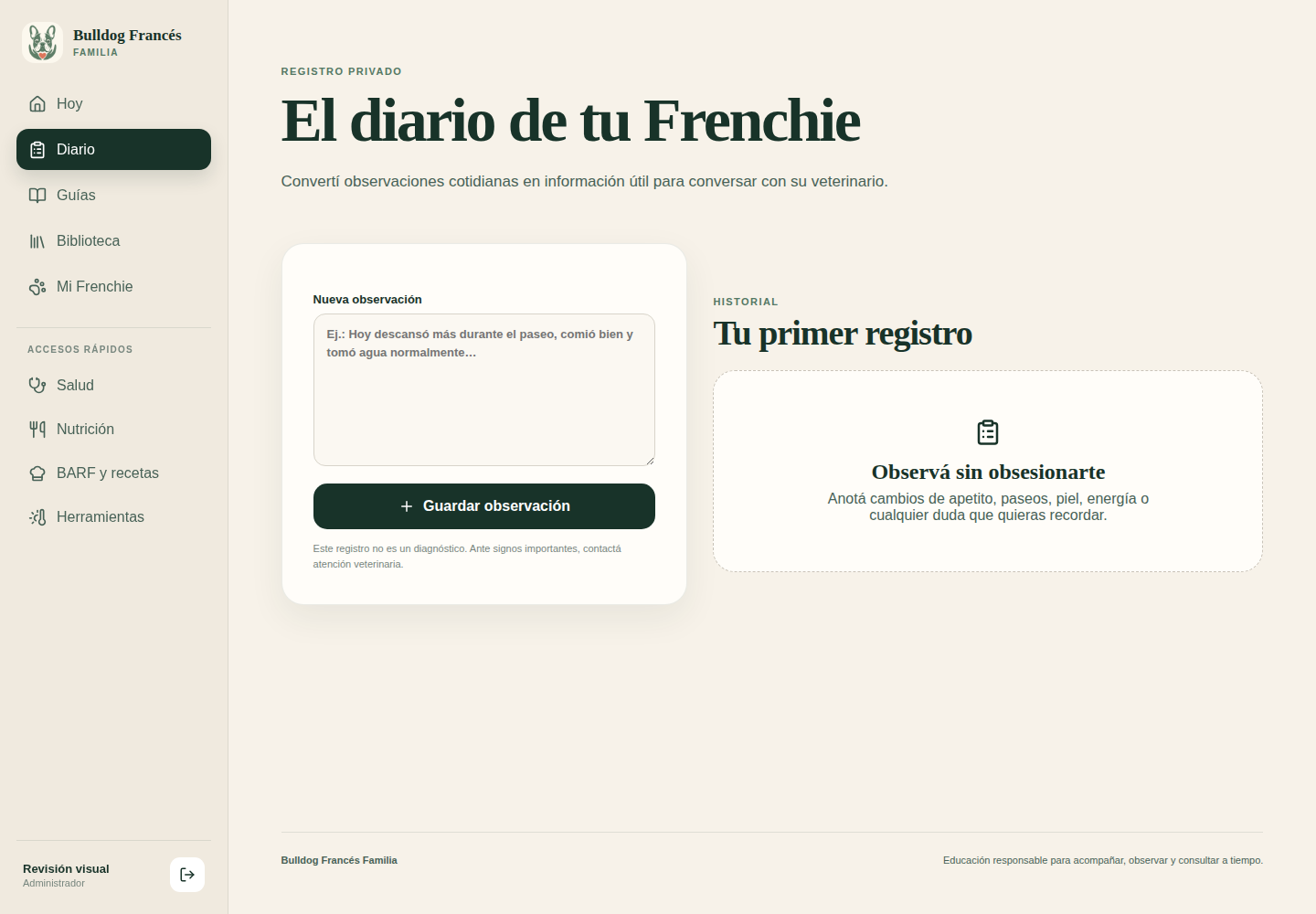 Diario privado con observaciones registradas